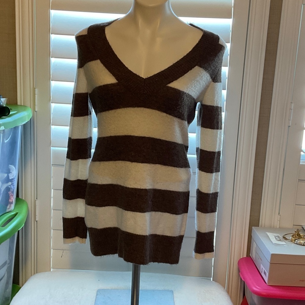 Love Rocks Brown and White V-Neck Sweater